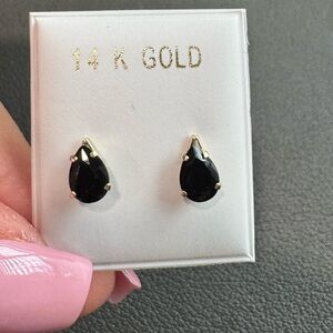 14K Gold Black Teardrop Earrings